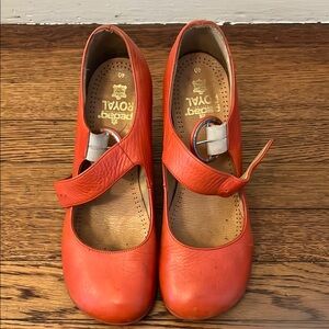 John Fluevog Red Mary Jane Shoes with Strap